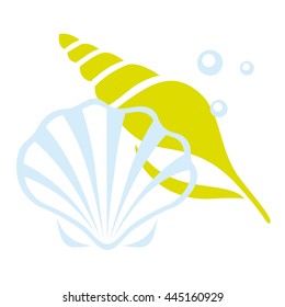 Two sea shells with pearl isolated on a white background. Summer, sea. Vector illustration on the marine theme.