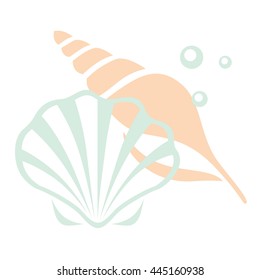 Two sea shells with pearl isolated on a white background. Summer, sea. Vector illustration on the marine theme.