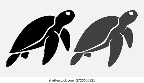 Dos tortugas marinas en diferentes tonos de gris nadan una al lado de la otra