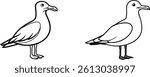 Two Seagulls Standing Line Art Illustration Black And White Vector Design
