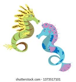 Two seahorse green and blue