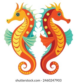 Two seahorses on a white background. Vector illustration for your design