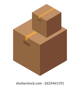 Two sealed cardboard boxes with yellow packing tape, isolated on white background, depict storage or delivery