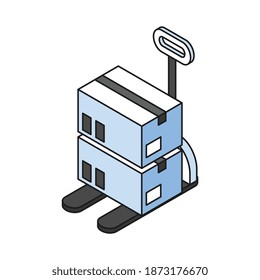 Two sealed parcel boxes on forklift 3d isometric vector illustration