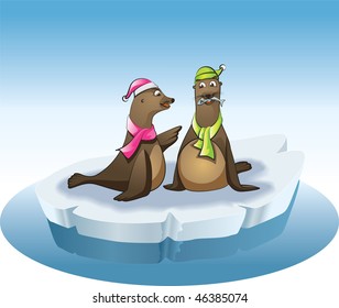 two seals fishing