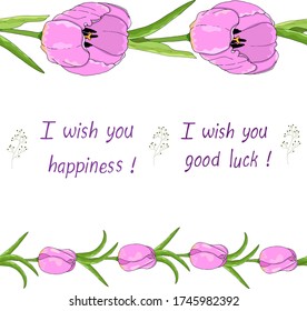 Dos cepillos impecables de tulipanes florales para las vacaciones. Dibujo con mano del vector Ilustración EPS10