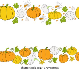 Dos cepillos sin fisuras con calabaza naranja para tarjetas de regalo. Dibujo manual del vector Ilustración EPS10