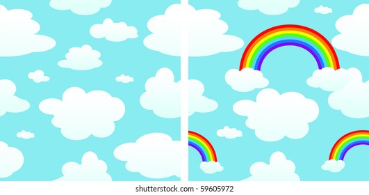 Two seamless from clouds and clouds with rainbow