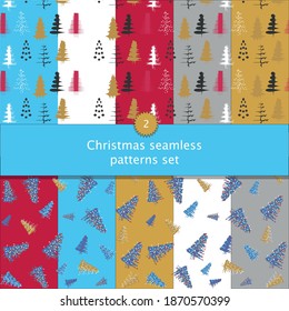 Two seamless colorful patterns with trees. Abstract forest