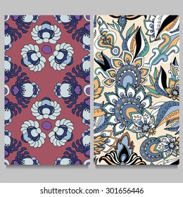 two seamless floral pattern. oriental or indian design. stock vector