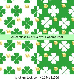 Two seamless lucky clover patterns pack st. Patrick's Day