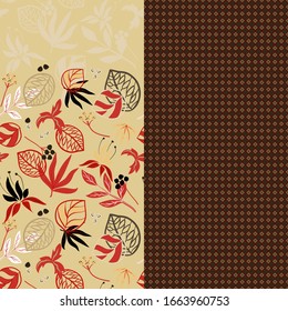 Two seamless pattern with hand draw leaf, vector illustration. Brown