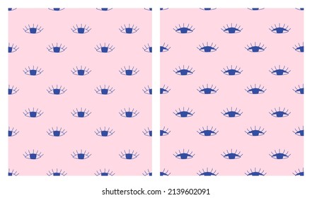 Two seamless patterns with doodle eyes. Hand drawn eyes print for clothes, linens, wallpapers or wrapping paper. Sketch background. Flat vector template