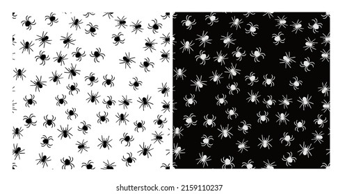 Two seamless patterns with spiders. Monochrome pattern