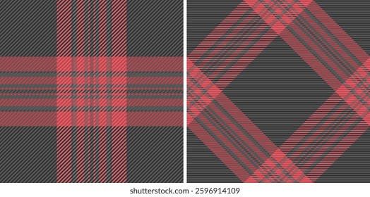 Two seamless red and gray plaid patterns.  Perfect for textile design, apparel, or seasonal branding.  Classic yet modern, these versatile checks offer a sophisticated texture and timeless appeal.