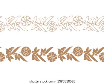 two seamless vector vintage floral borders. seamless template in swatch panel. design for print, woodblock, cards