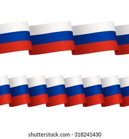 Two seamless wavy surface ribbons with colors of Russian flag, isolated on white background