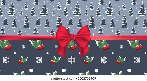 Two seamless winter patterns decorated with a decorative bow. The finished pattern in patterns allows you to create a pattern of any shape.