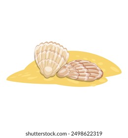 Two seashells lying on the sand, bringing back memories of summer vacation