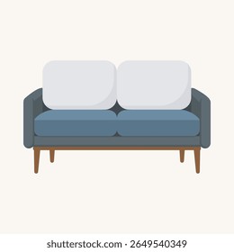 Two seat sofa flat vector illustration. Minimalist couch design. Stylish home furniture for cozy living room or interior decor projects.