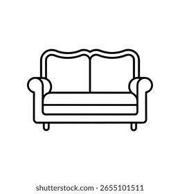 Two seated sofa outline icon on white background