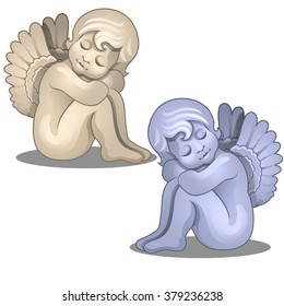 Two seated statues of angels. Vector.