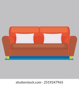 Two seater orange sofa with two cushions vector.