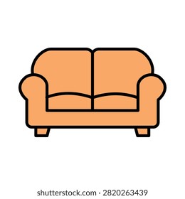 Two Seater Orange Sofa Flat Design Icon Vector Illustration