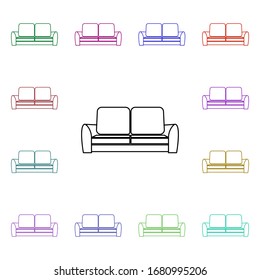 Two seater sofa multi color style icon. Simple thin line, outline vector of furniture icons for ui and ux, website or mobile application