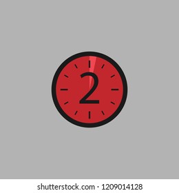 Two Seconds Clock on gray background. Stopwatch icon in flat style, red timer. Sport clock. Vector design element for you project. Vector illustration EPS 10.