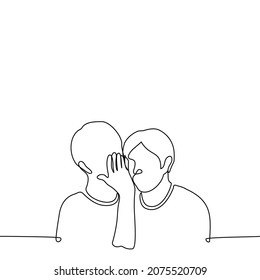 Two Are Secret, Man Whispers In The Ear Of Friend - One Line Drawing Vector. Concept Of Confidential Conversation, Spreading Gossip, Male Secret