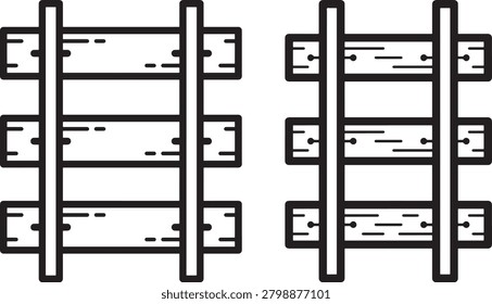 Two sections of railroad track, wooden sleepers. Transportation infrastructure.
