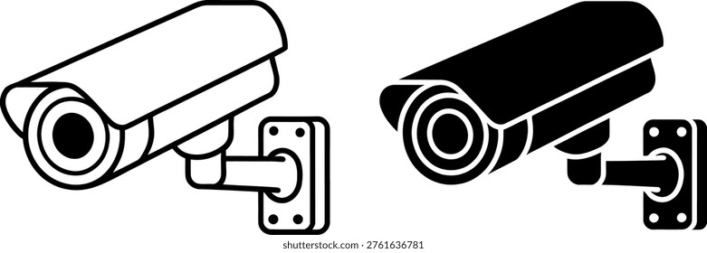 Two security cameras mounted on a wall with different designs and colors