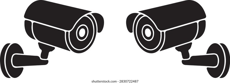 Two security cameras on black background