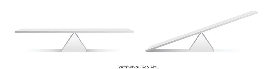 Two Seesaw Vector. balancing on seesaw.  balanced and unbalanced triangular base