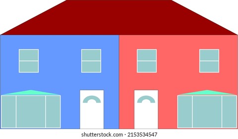 Two Semi Detaches Houses With Bow Window Illustration