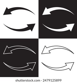 Two semicircular arrows. Following each other in a circle. Vector symbol. isolated on white and black background. EPS 10