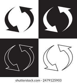 Two semicircular arrows. Following each other in a circle. Vector symbol. isolated on white and black background. EPS 10