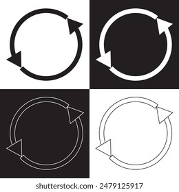 Zwei halbkreisförmige Pfeile. In einem Kreis aufeinander folgend. Vektorgrafik-Symbol. isoliert auf weißem und schwarzem Hintergrund. EPS 10