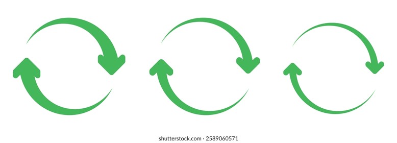 Two semicircular rotating green arrows. Following each other in a circle. Vector symbol. Recycle icon symbol. recycle, zero waste icon vector.