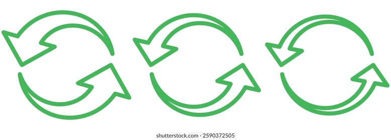 Two semicircular rotating green arrows. Following each other in a circle. Vector symbol. Recycle icon symbol. recycle, zero waste icon vector. green refresh arrow