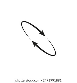 Two semicircular thin arrows rotate. Semi circle arrows following each other and moving in a circle. Vector symbol. Isolated Illustration on white background.