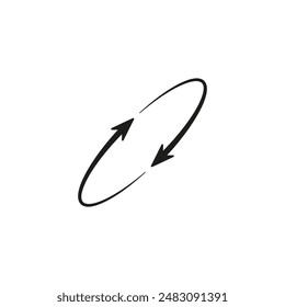 Two semicircular thin arrows rotate. Semi circle arrows following each other and moving in a circle. Vector symbol. Isolated Illustration on white background.