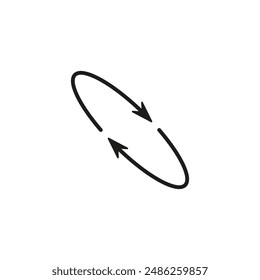 Two semicircular thin arrows rotate. Semi circle arrows following each other and moving in a circle. Vector symbol. Isolated Illustration on white background.