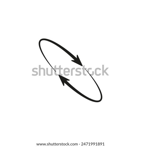 Two semicircular thin arrows rotate. Semi circle arrows following each other and moving in a circle. Vector symbol. Isolated Illustration on white background.