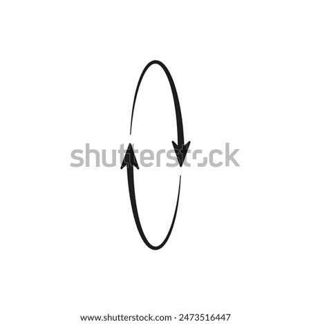 Two semicircular thin arrows rotate. Semi circle arrows following each other and moving in a circle. Vector symbol. Isolated Illustration on white background.