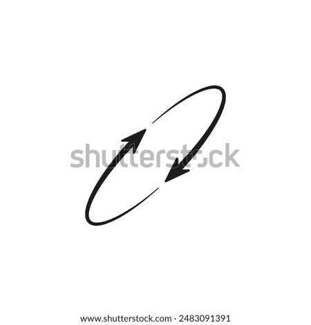 Two semicircular thin arrows rotate. Semi circle arrows following each other and moving in a circle. Vector symbol. Isolated Illustration on white background.