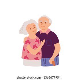 Two senior people. Portait of happy senior couple hugging stand together. Vector people.