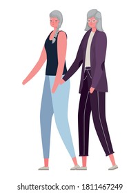 two senior women cartoons design, grandmother and old female person theme Vector illustration