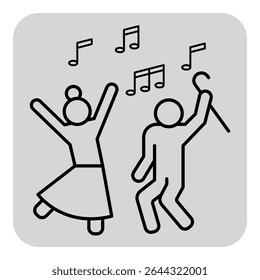 Two seniors enjoying lively dance together while music notes floating above. Celebration of life and community spirit in concept